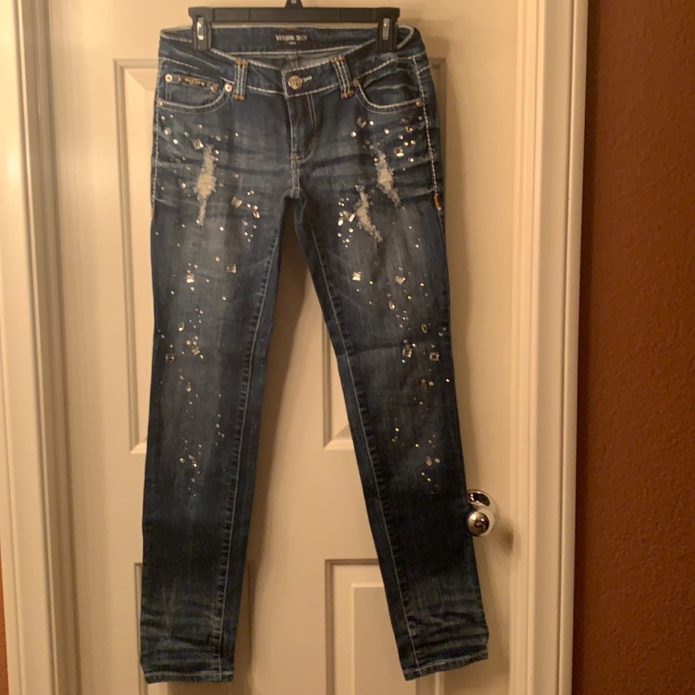Virgin Only USA Sparkly Distressed Skinny Jeans. Size 29. Stretchy.